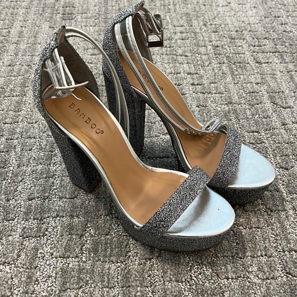 Bamboo silver sparkle heels